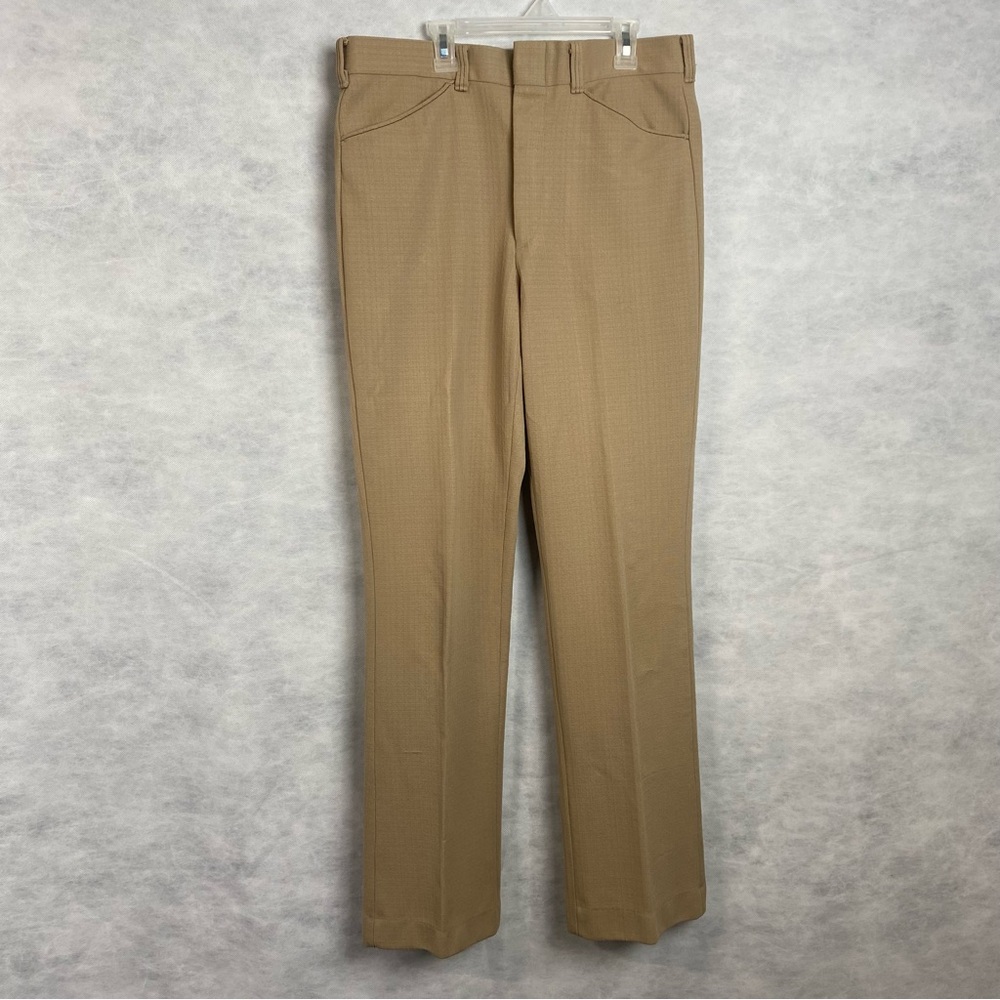 Vintage 70s Sears Kings Road Double Knit Pants 34x32 Beige Textured Disco